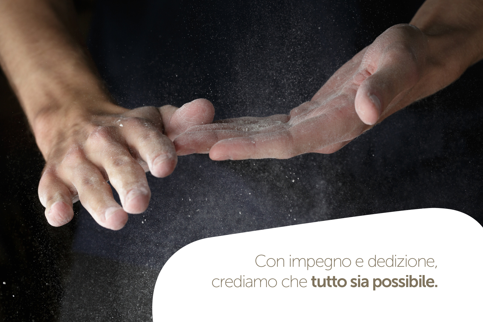 adult man hands work with flour, dark photo